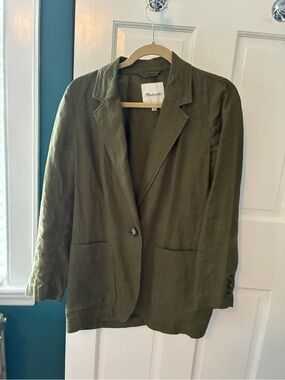 Madewell Olive Linen Single-Button Blazer